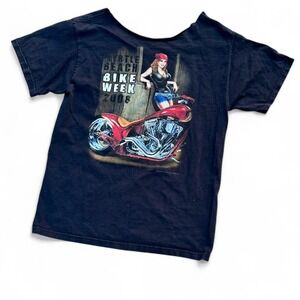 Y2K Bike Week Tee Women's Size Medium 2008 Myrtle‎ Beach Black Pin Up Punk Biker